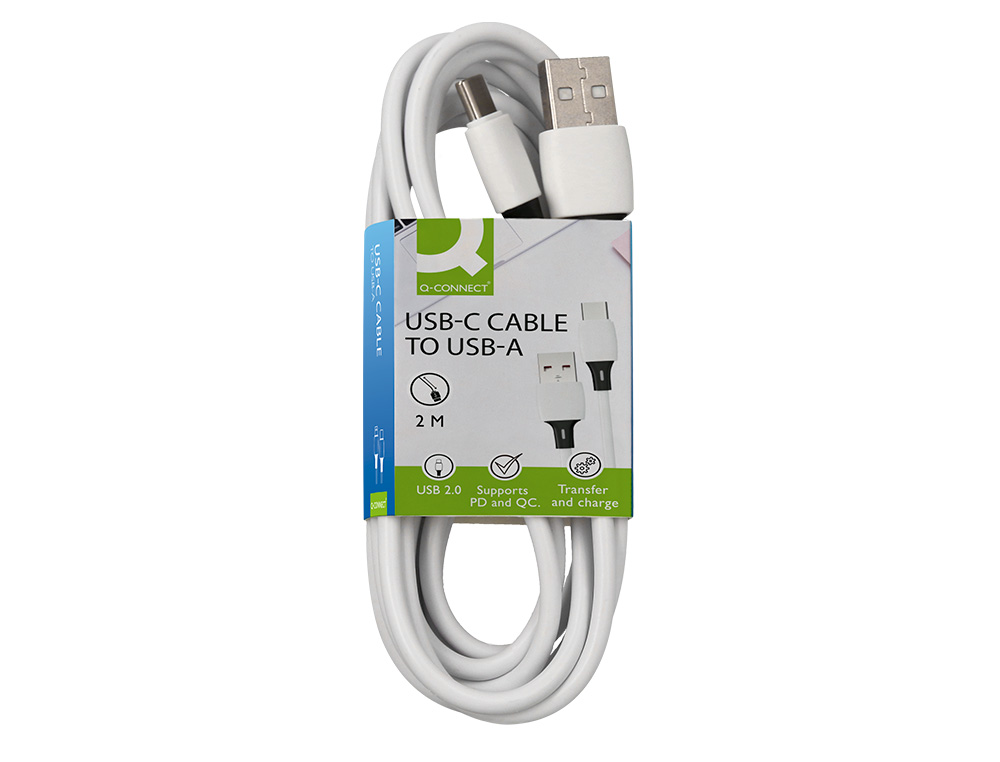 CABLE USB-C A USB-A Q-CONNECT PVC LONGITUD 2M BLANCO