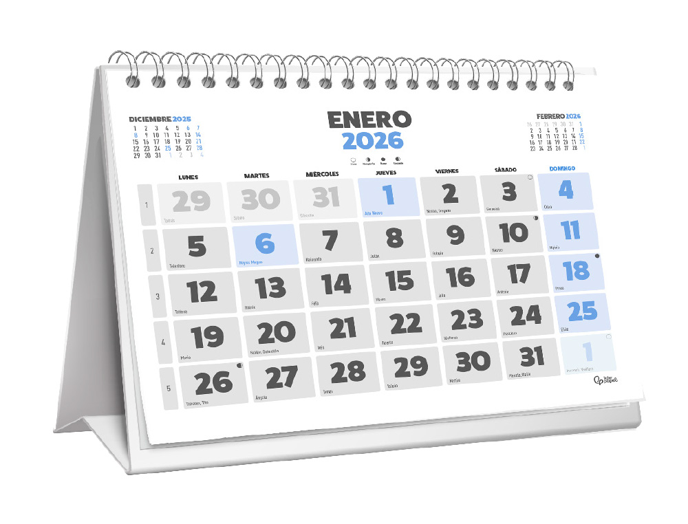 CALENDARIO ESPIRAL TRIANGULAR LIDERPAPEL DE SOBREMESA SERIE CLASICO 2026 14X15 CM PAPEL 128 GR
