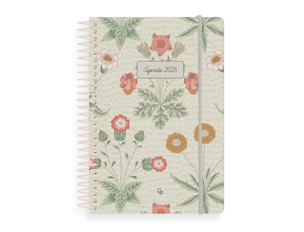 AGENDA ESPIRAL LIDERPAPEL SANTORINI A6 2026 DIA PAGINA CREMA 2 PAPEL 60 GR FSC