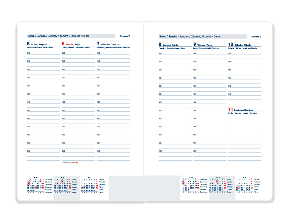 AGENDA ESPIRAL LIDERPAPEL CLASSIC A6 2026 SEMANA VISTA AZUL CLARO PAPEL 70 GR FSC