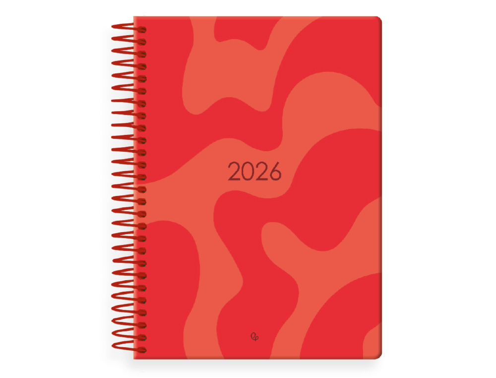 AGENDA ESPIRAL LIDERPAPEL SYROS A5 2026 DA PGINA ROJO PAPEL 60G FSC