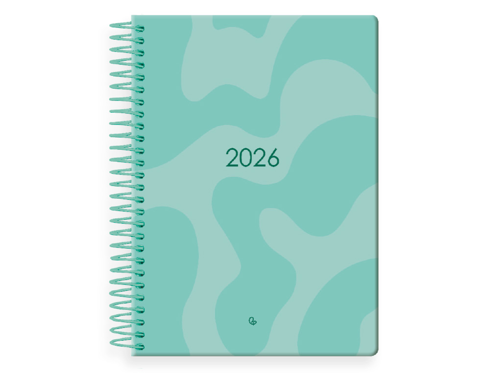 AGENDA ESPIRAL LIDERPAPEL SYROS 150X210 MM 2026 DIA PAGINA TURQUESA PAPEL 60 GR FSC