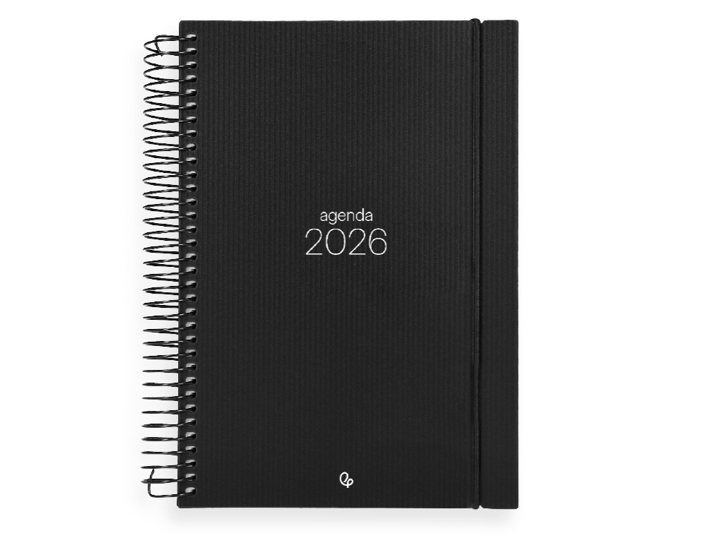 AGENDA ESPIRAL LIDERPAPEL OLBIA A5 2026 DIA PAGINA NEGRO PAPEL 60 GR FSC
