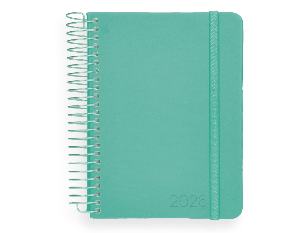 AGENDA ESPIRAL LIDERPAPEL NEON A5 2026 DIA PAGINA MENTA PAPEL 70 GR FSC