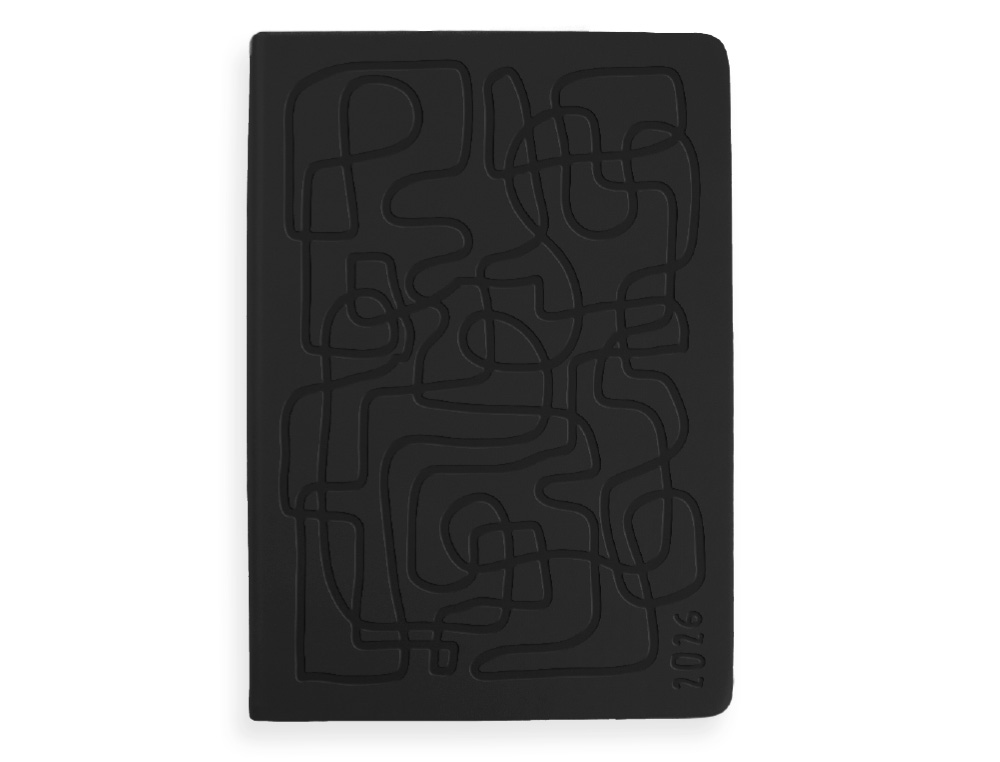 AGENDA ENCUADERNADA LIDERPAPEL ICARIA A5 2026 DIA PAGINA NEGRO PAPEL 70 GR FSC