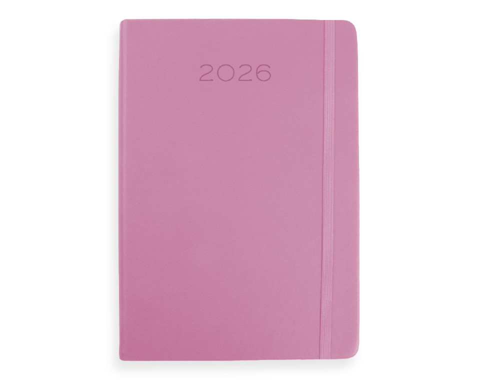 AGENDA ENCUADERNADA LIDERPAPEL MYKONOS 150X210 MM 2026 DIA PAGINA ROSA PAPEL 70 GR FSC