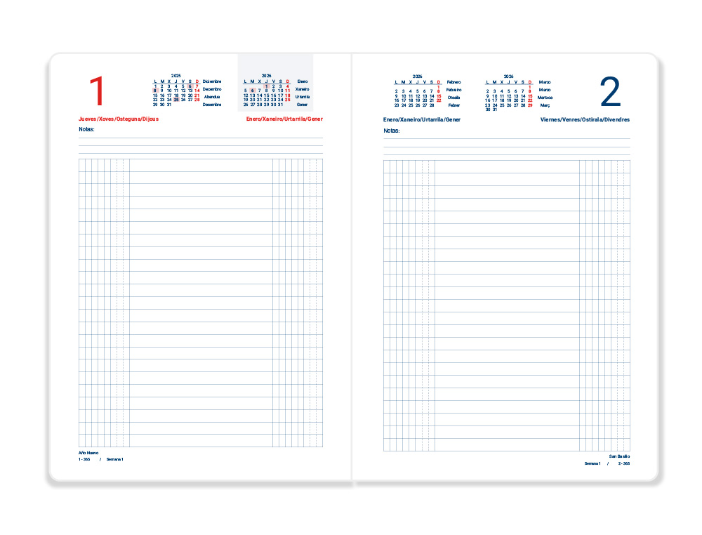 DIETARIO LIDERPAPEL 2026 CUARTO 150X215 MM DIA PAGINA COLOR ROJO PAPEL 70 GR FSC