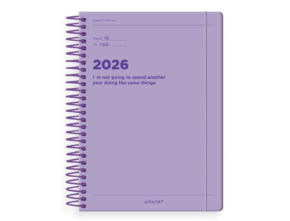 AGENDA ESPIRAL ANTARTIK MANIFEST A5+ 2026 DÍA PÁGINA MORADO PAPEL 80G FSC