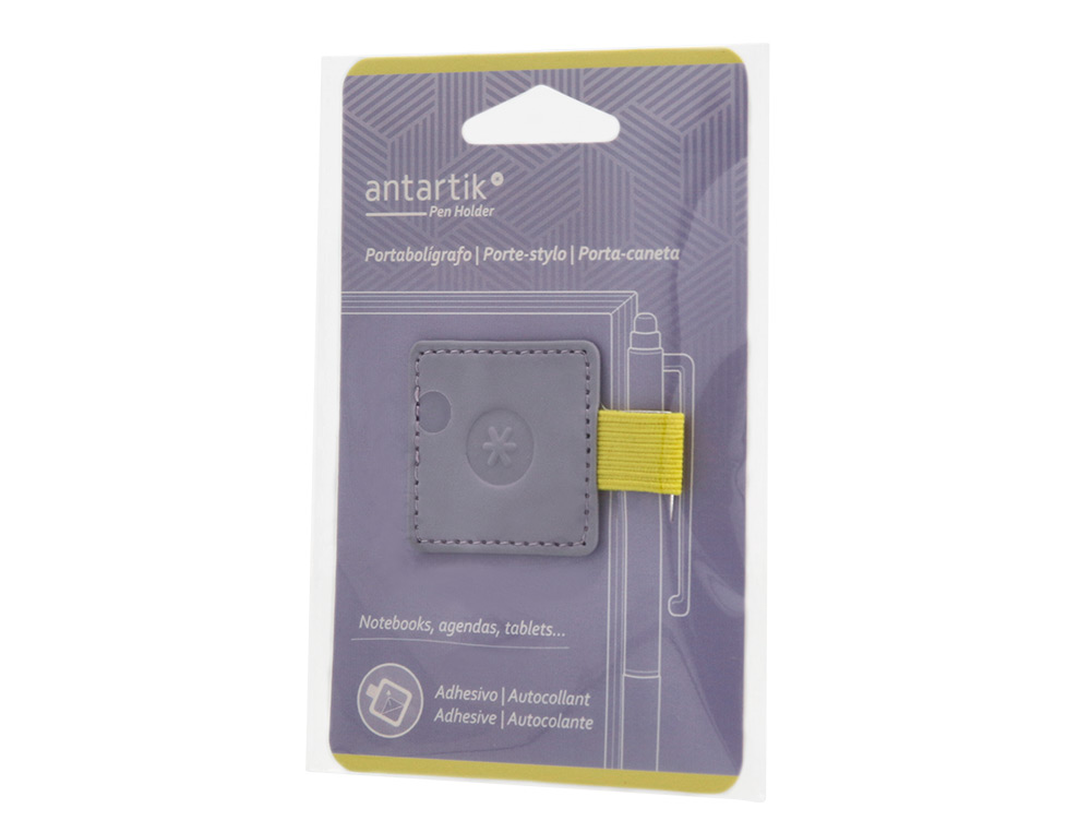 PORTABOLIGRAFO AUTOADHESIVO ANTARTIK PARA CUADERNO NOTE CON ELASTICO HASTA 15 MM GROSOR 80 MM MORADO Y AMARILLO