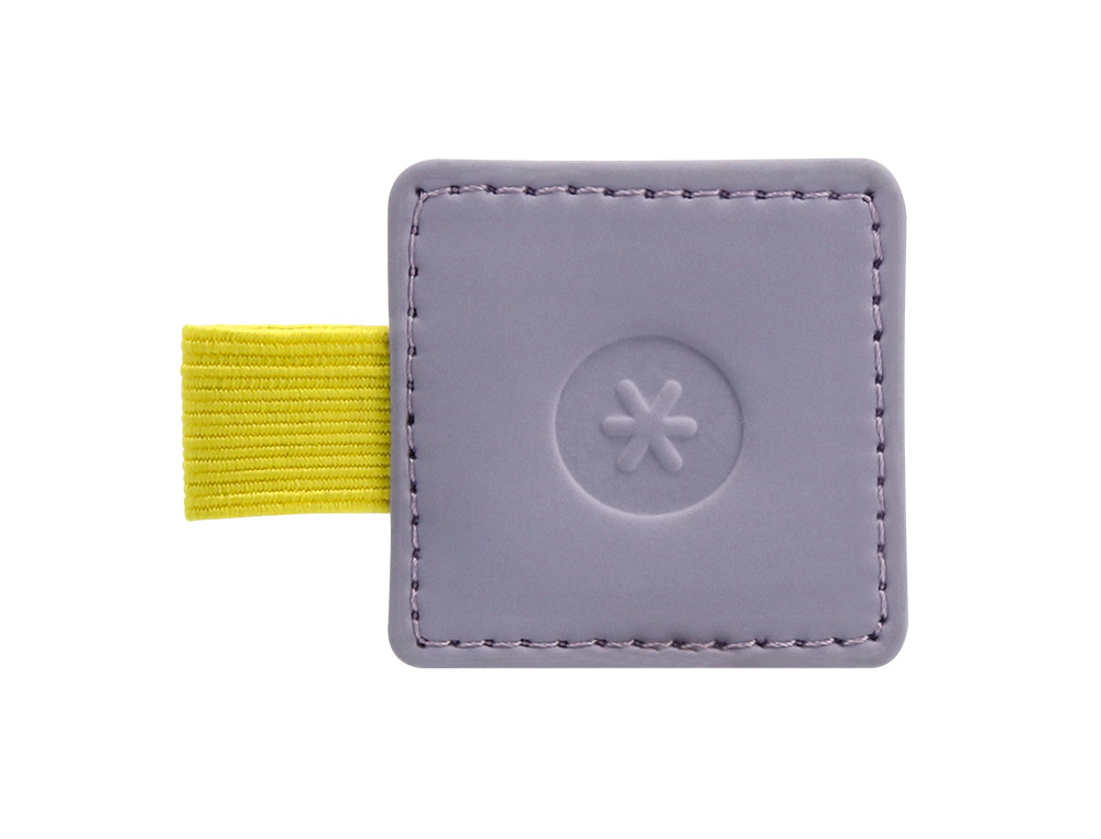 PORTABOLIGRAFO AUTOADHESIVO ANTARTIK PARA CUADERNO NOTE CON ELASTICO HASTA 15 MM GROSOR 80 MM MORADO Y AMARILLO