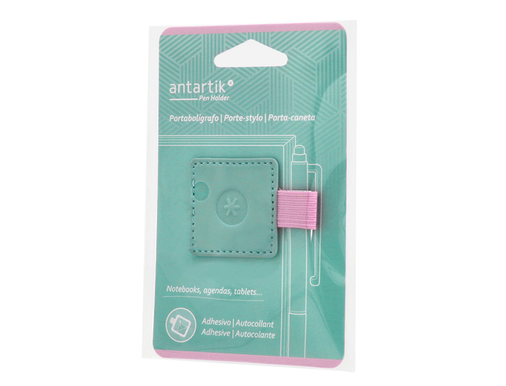 PORTABOLIGRAFO AUTOADHESIVO ANTARTIK PARA CUADERNO NOTE CON ELASTICO HASTA 15 MM GROSOR 80 MM TURQUESA Y ROSA
