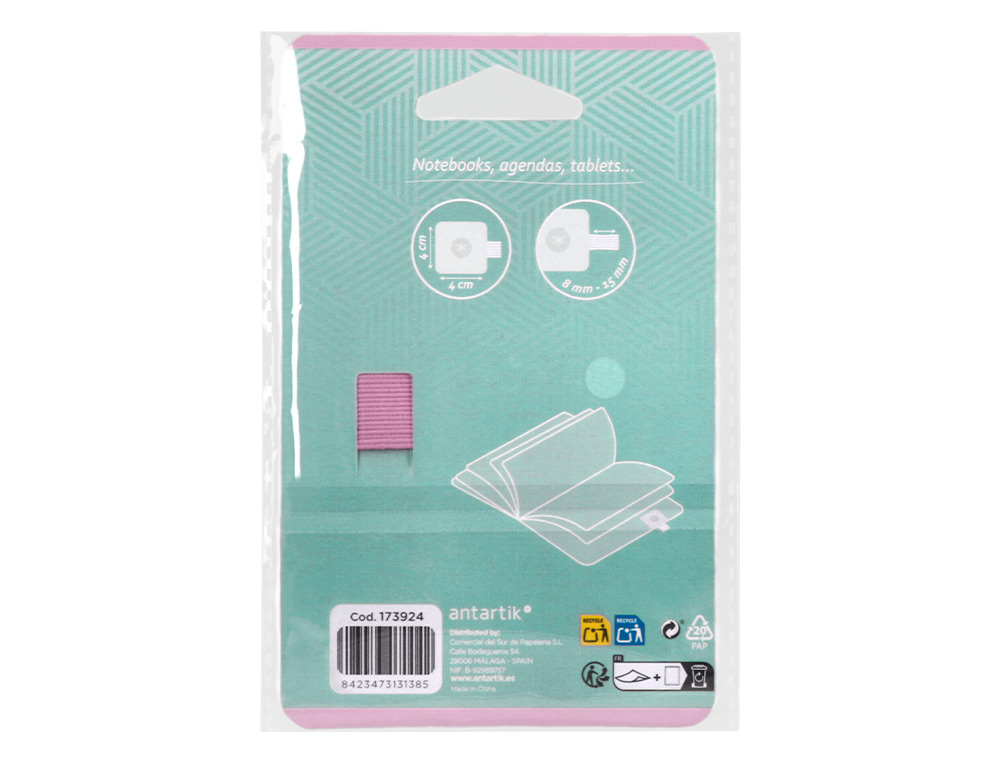 PORTABOLIGRAFO AUTOADHESIVO ANTARTIK PARA CUADERNO NOTE CON ELASTICO HASTA 15 MM GROSOR 80 MM TURQUESA Y ROSA