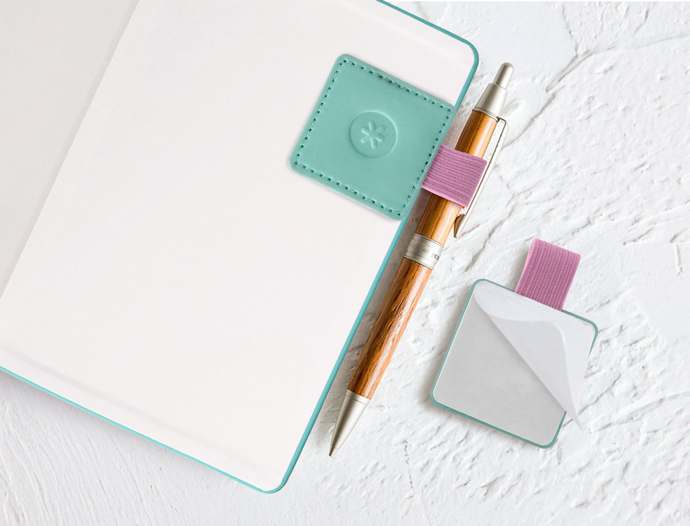PORTABOLIGRAFO AUTOADHESIVO ANTARTIK PARA CUADERNO NOTE CON ELASTICO HASTA 15 MM GROSOR 80 MM TURQUESA Y ROSA
