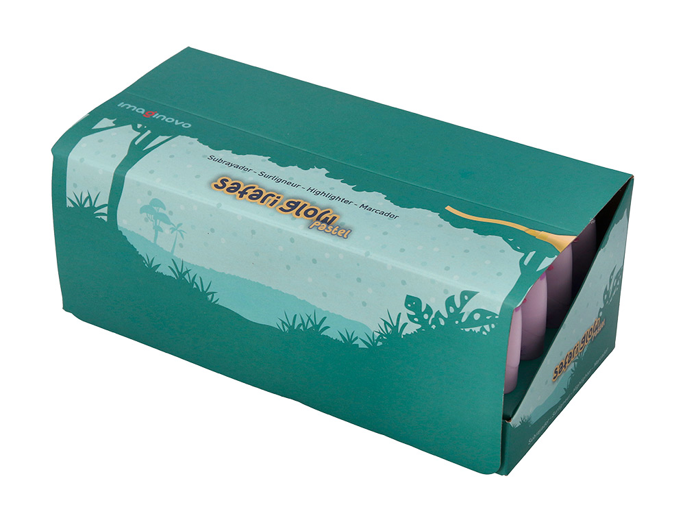 ROTULADOR IMAGINOVO FLUORESCENTE SAFARI GLOW PASTEL ANIMALES EXPOSITOR DE 24 UNIDADES SURTIDAS