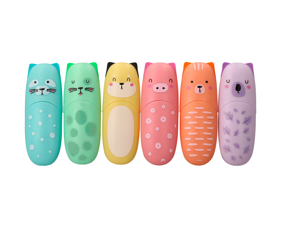 ROTULADOR IMAGINOVO FLUORESCENTE SAFARI GLOW PASTEL ANIMALES EXPOSITOR DE 24 UNIDADES SURTIDAS