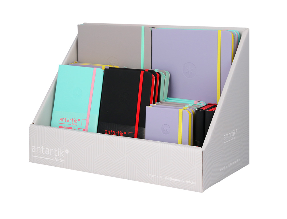 CUADERNO CON GOMILLA ANTARTIK NOTE TAPA DURA BICOLOR A5/A6/A7 EXPOSITOR DE 20 UNIDADES SURTIDAS