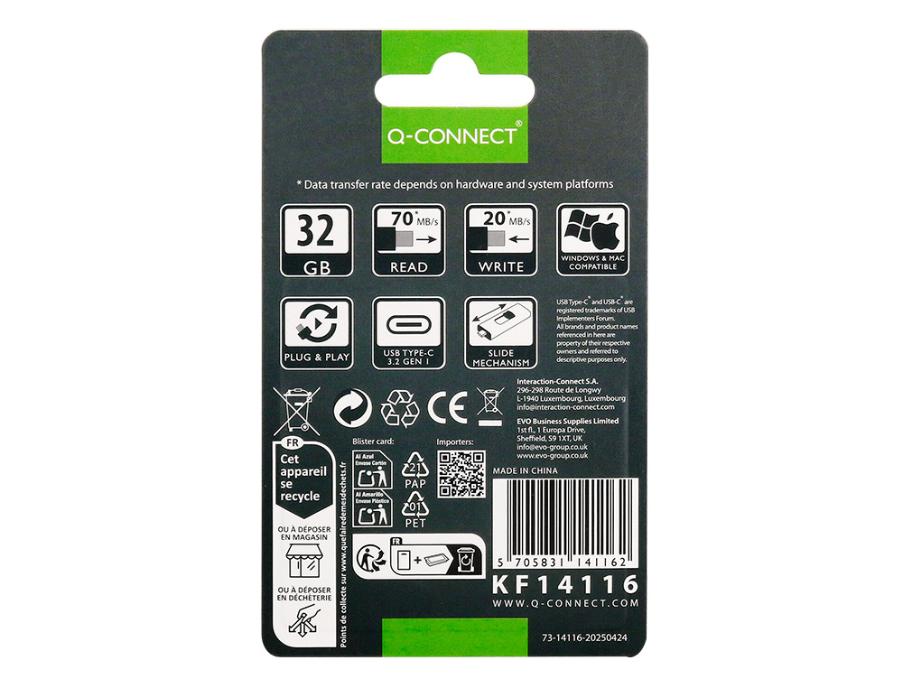 MEMORIA USB Q-CONNECT FLASH DRIVE 32 GB 3.2 TIPO C