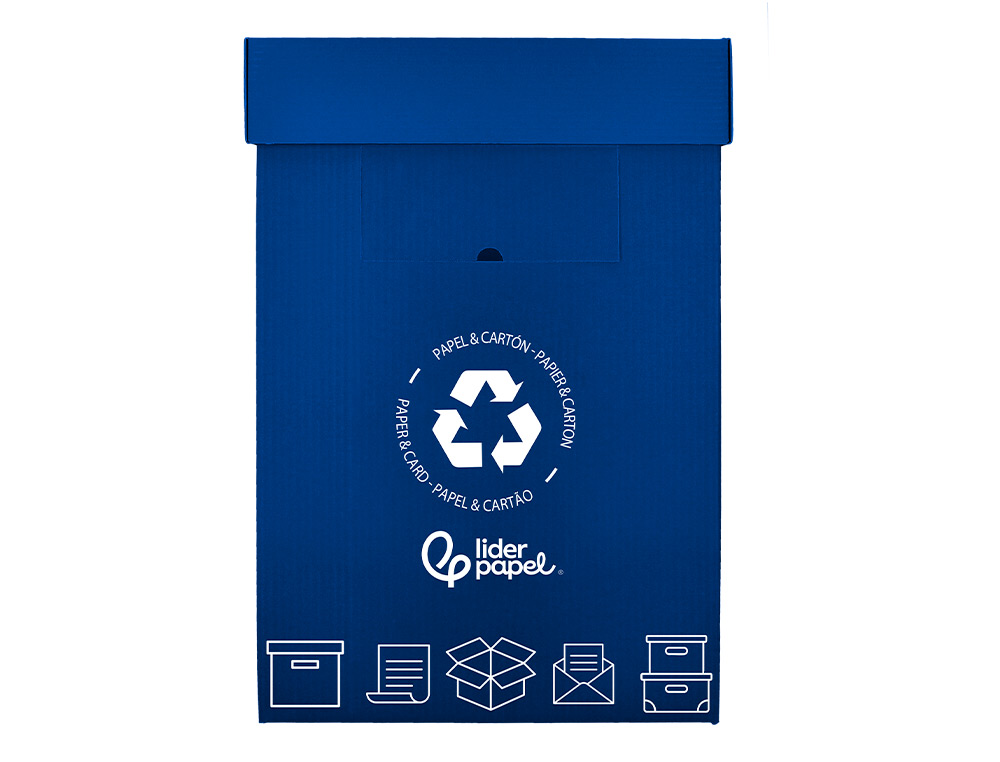 CONTENEDOR PAPELERA RECICLAJE LIDERPAPEL CARTON RECICLADO PARA PAPEL Y CARTON 450X350X650 MM 70 LITROS AZUL