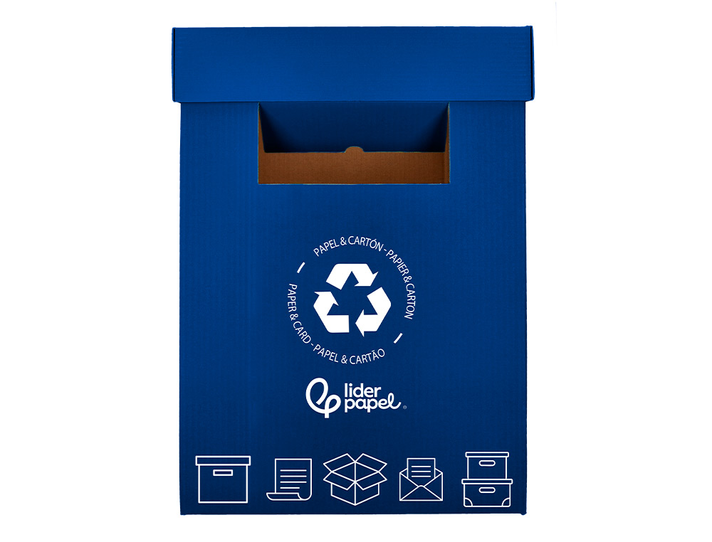CONTENEDOR PAPELERA RECICLAJE LIDERPAPEL CARTON RECICLADO PARA PAPEL Y CARTON 450X350X650 MM 70 LITROS AZUL