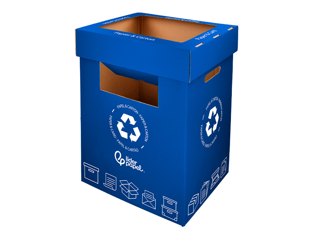 CONTENEDOR PAPELERA RECICLAJE LIDERPAPEL CARTON RECICLADO PARA PAPEL Y CARTON 450X350X650 MM 70 LITROS AZUL