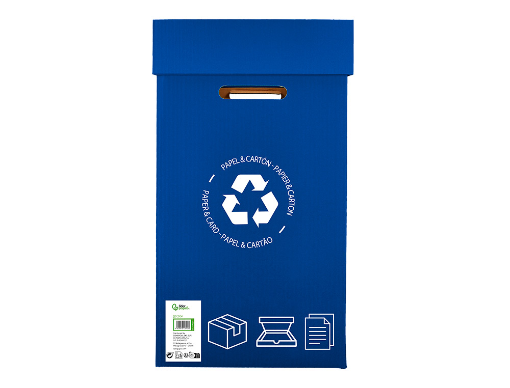 CONTENEDOR PAPELERA RECICLAJE LIDERPAPEL CARTON RECICLADO PARA PAPEL Y CARTON 450X350X650 MM 70 LITROS AZUL