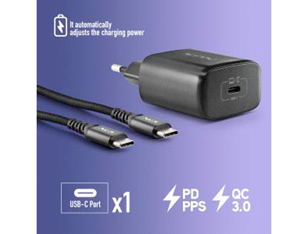 CARGADOR GAN NGS DE PARED ULTRARAPIDO PARA PORTATIL DE 45W CON SALIDA TIPO USB-C Y CABLE USB-C A USB-C LONGITUD
