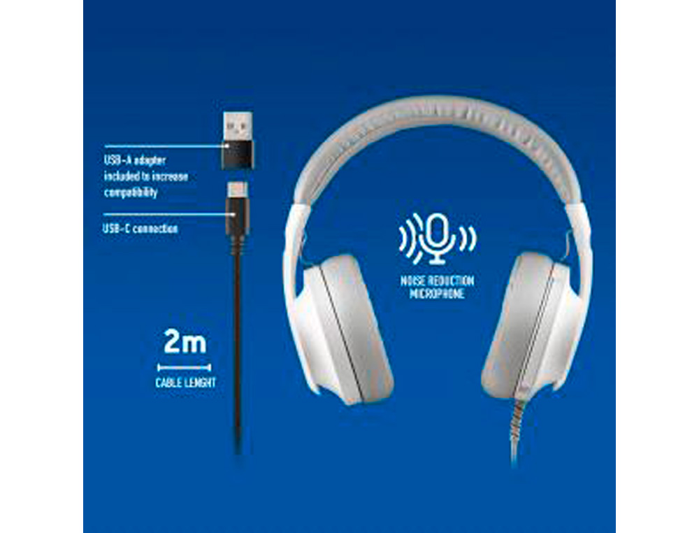 AURICULARES NGS VOX805 CON CABLE ESTEREO USB-C CON CONTROL DE VOLUMEN Y ADAPTADOR USB COLOR BLANCO
