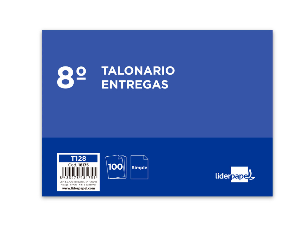 TALONARIO LIDERPAPEL ENTREGAS 8º ORIGINAL T128 APAISADO
