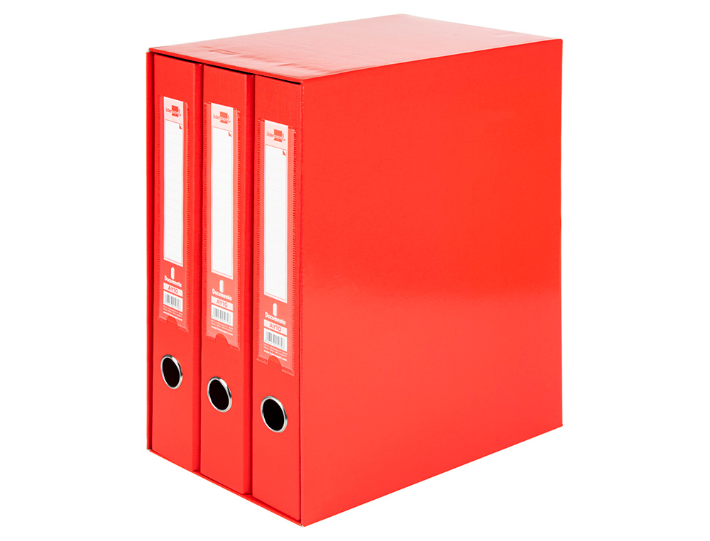 MODULO LIDERPAPEL 3 ARCHIVADORES FOLIO 2 ANILLAS MIXTAS 40MM ROJO
