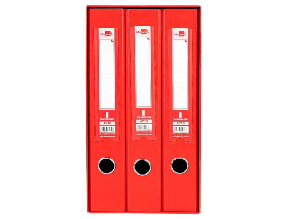 MODULO LIDERPAPEL 3 ARCHIVADORES FOLIO 2 ANILLAS MIXTAS 40MM ROJO