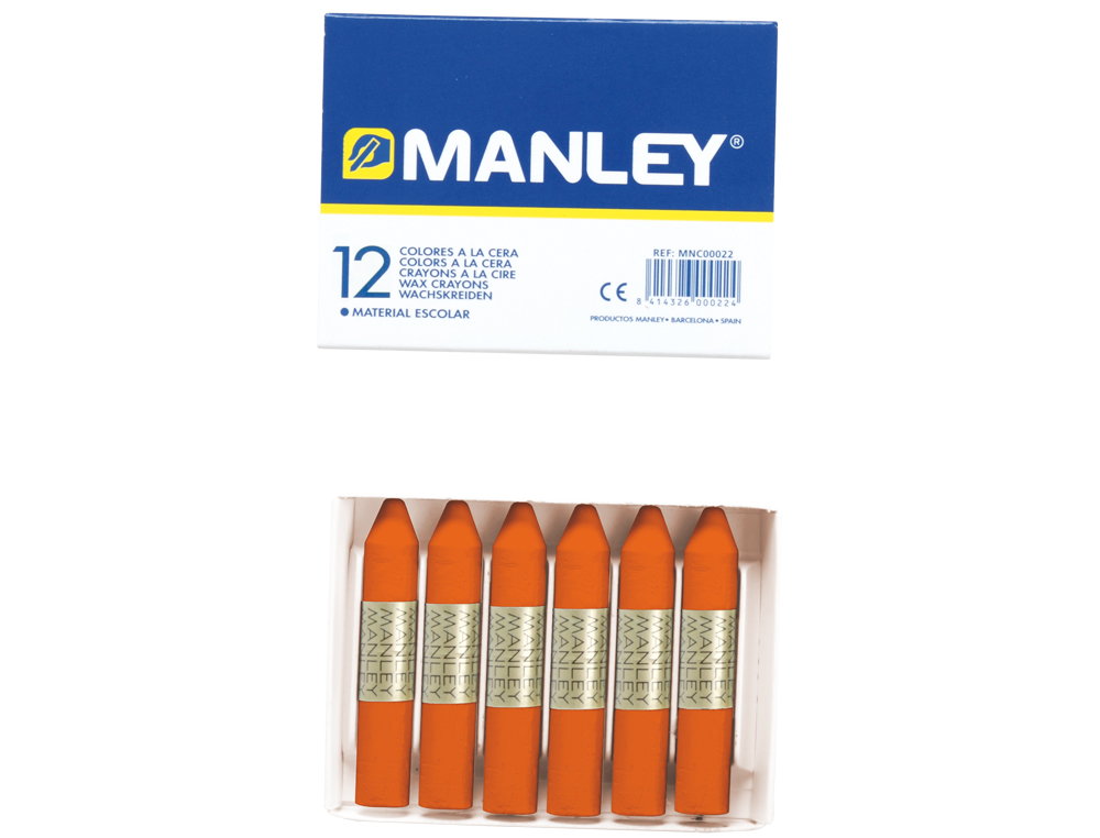 LAPICES CERA MANLEY UNICOLOR NARANJA N.6 CAJA DE 12 UNIDADES