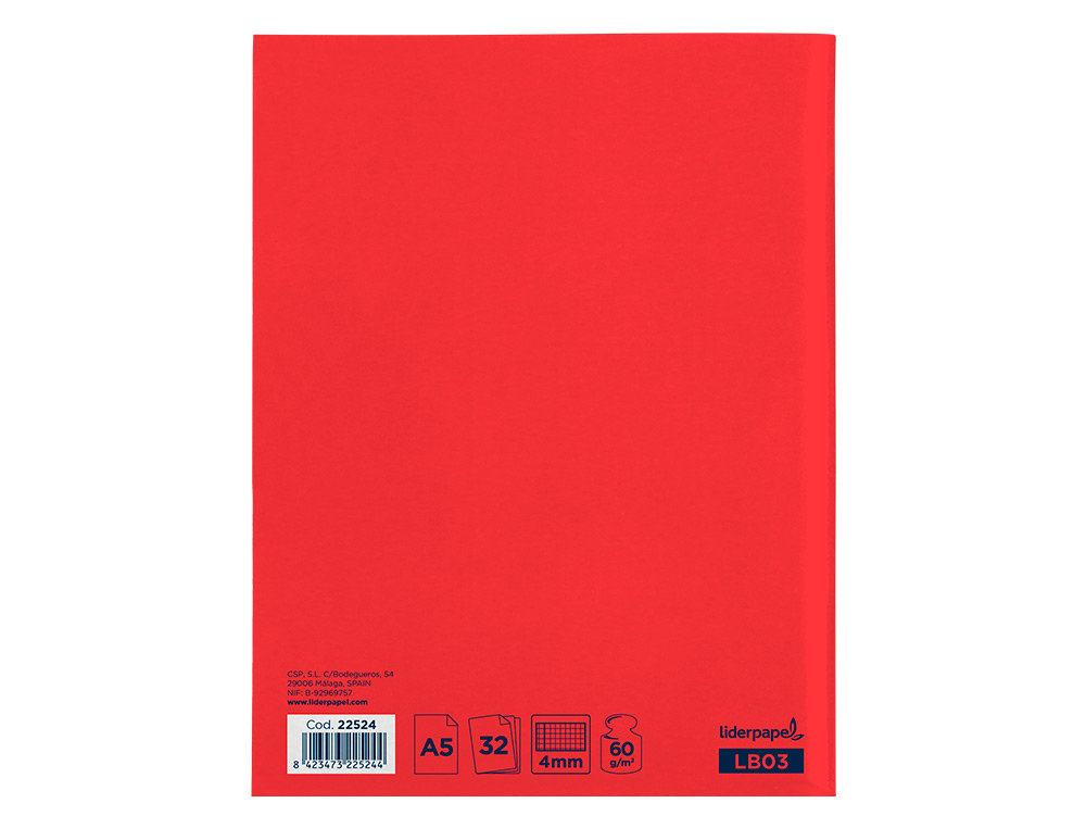 LIBRETA LIDERPAPEL SMART A5 32 HOJAS 60G/M2CUADRO 4MM CON MARGEN
