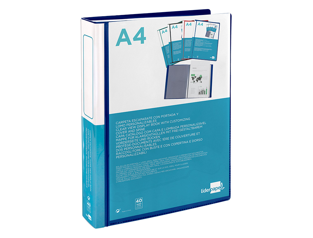 CARPETA LIDERPAPEL PERSONALIZA 37732 40 FUNDAS CANGURO POLIPROPILENO DIN A4 AZUL PORTADA Y LOMO PERSONALIZABLE