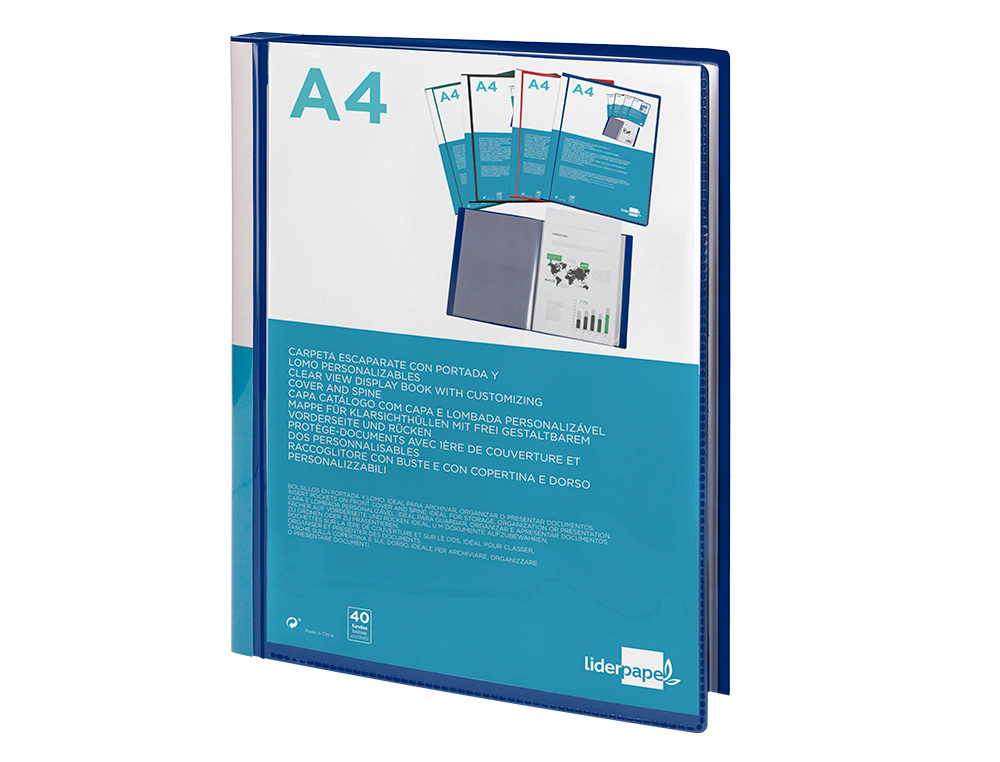 CARPETA LIDERPAPEL PERSONALIZA 37732 40 FUNDAS CANGURO POLIPROPILENO DIN A4 AZUL PORTADA Y LOMO PERSONALIZABLE