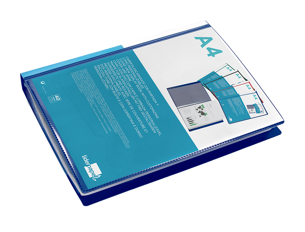 CARPETA LIDERPAPEL PERSONALIZA 37732 40 FUNDAS CANGURO POLIPROPILENO DIN A4 AZUL PORTADA Y LOMO PERSONALIZABLE
