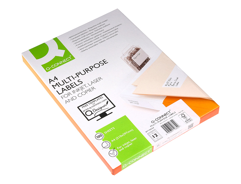 ETIQUETA ADHESIVA Q-CONNECT KF10652 TAMAO 96,5X42,3 MM FOTOCOPIADORA LASER INK-JET CAJA CON 100 HOJAS DIN A4
