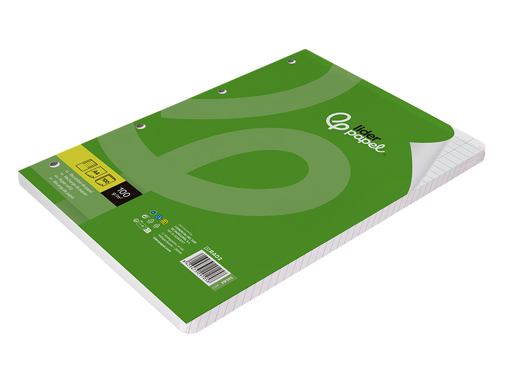 RECAMBIO LIDERPAPEL A4 100 HOJAS 100GR HORIZONTAL CON DOBLE MARGEN 4 TALADROS
