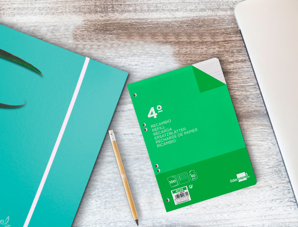 RECAMBIO LIDERPAPEL CUARTO 100 HOJAS 60G/M2 HORIZONTAL CON MARGEN 6 TALADROS