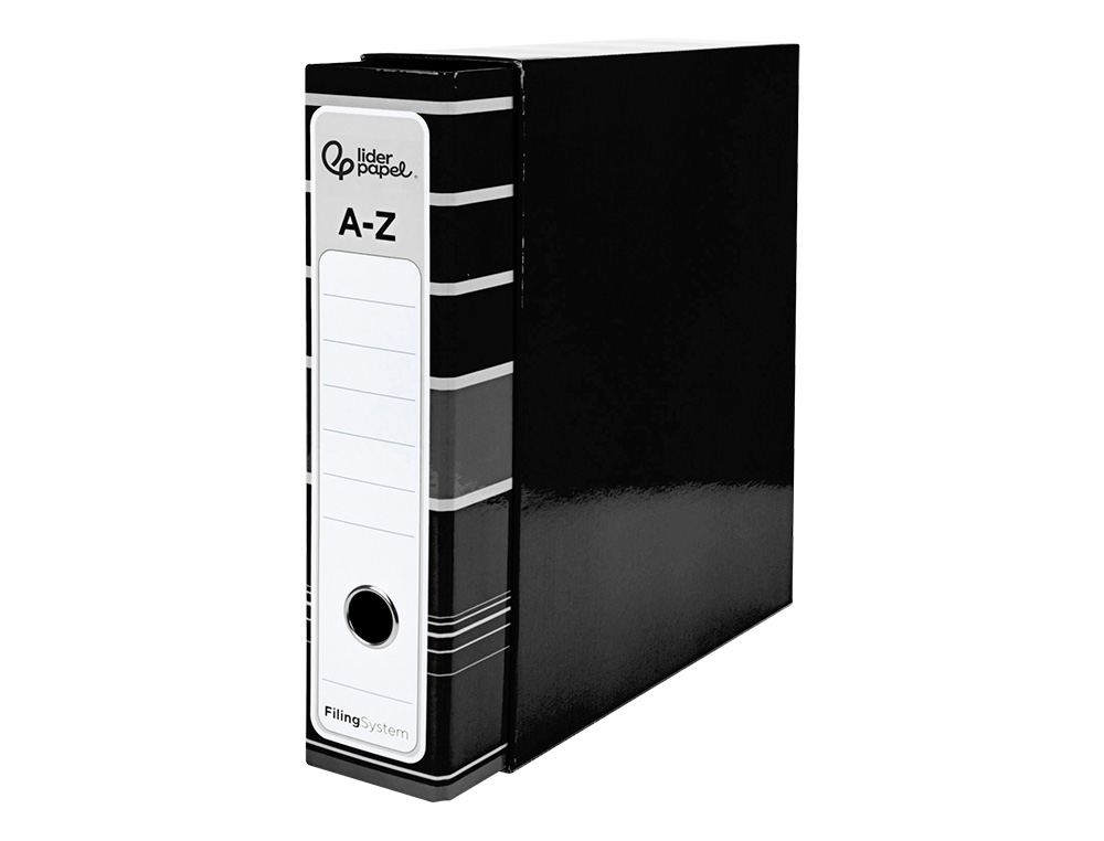 ARCHIVADOR DE PALANCA LIDERPAPEL A4 FILING SYSTEM FORRADO SIN RADO LOMO 80MM NEGRO CON CAJA Y COMPRESOR METALICO