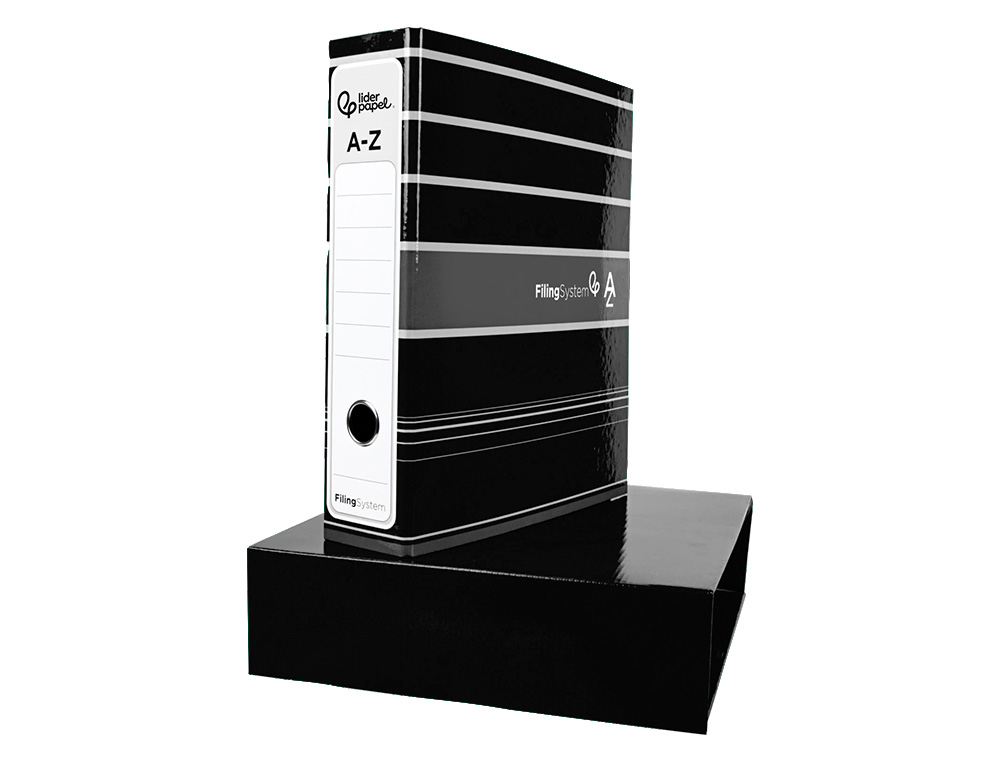 ARCHIVADOR DE PALANCA LIDERPAPEL A4 FILING SYSTEM FORRADO SIN RADO LOMO 80MM NEGRO CON CAJA Y COMPRESOR METALICO