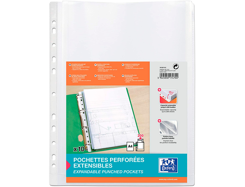 FUNDA MULTITALADRO OXFORD CON FUELLE DIN A4 200 MC CRISTAL