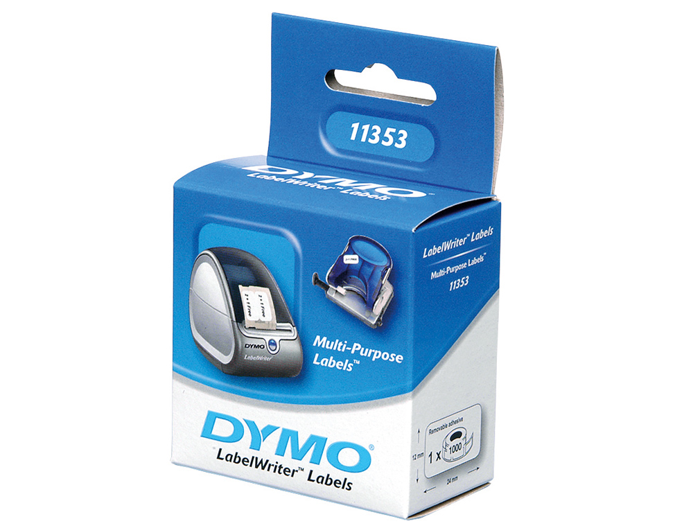 ETIQUETA ADHESIVA DYMO 11353 -TAMAO 24X12 MM PARA IMPRESORA 400 1000 ETIQUETAS USO MULTIFUNCION