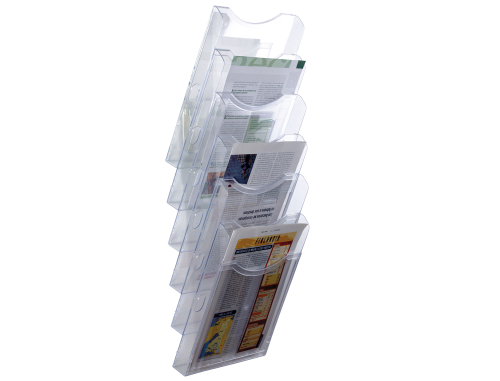 EXPOSITOR MURAL ARCHIVO 2000 DE PARED 6 BANDEJAS DIN A4 TRANSPARENTE 190X235X685 MM SEPARADORES MOVILES AJUSTABLES