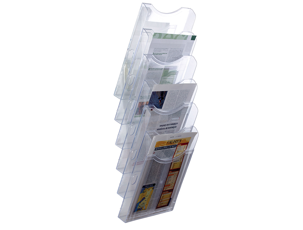 EXPOSITOR MURAL ARCHIVO 2000 DE PARED 6 BANDEJAS DIN A4 TRANSPARENTE 190X235X685 MM SEPARADORES MOVILES AJUSTABLES