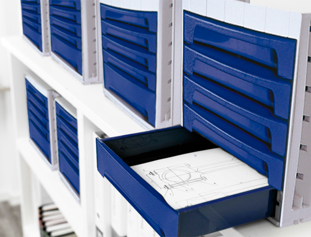 FICHERO CAJONES DE SOBREMESA ARCHIVO 2000 305X370X215 MM BANDEJA ORGANIZADORA SUPERIOR 6 CAJONES AZUL OPACO