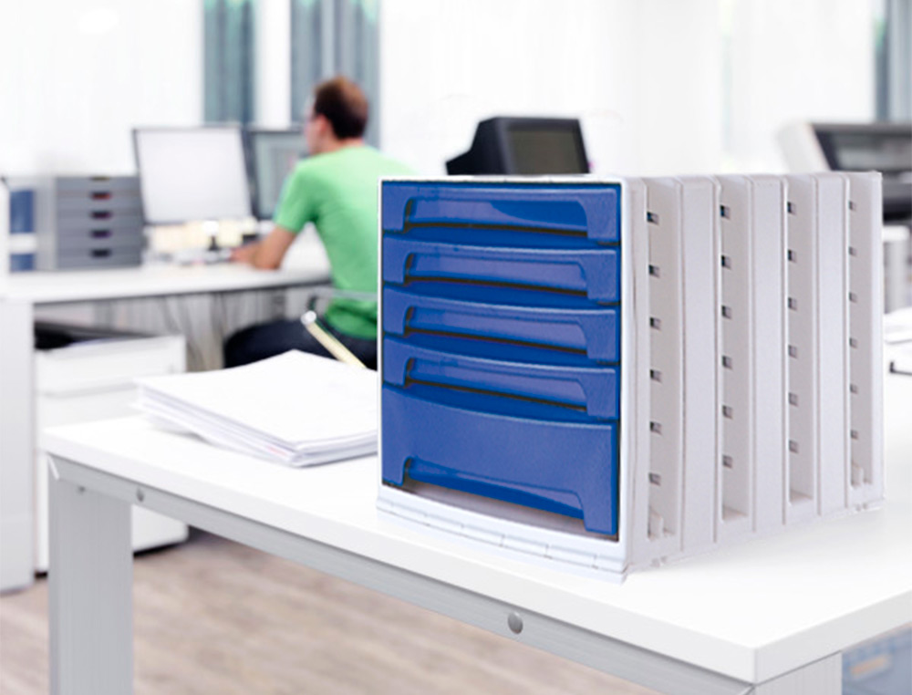 FICHERO CAJONES DE SOBREMESA ARCHIVO 2000 305X370X215 MM BANDEJA ORGANIZADORA SUPERIOR 6 CAJONES AZUL OPACO