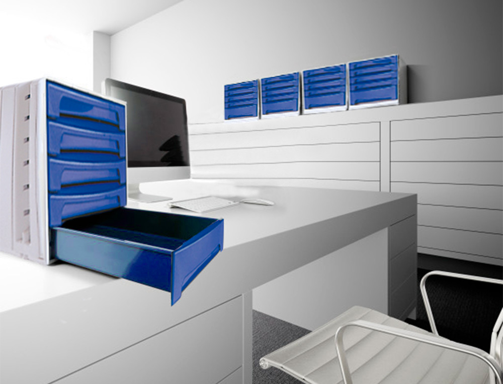 FICHERO CAJONES DE SOBREMESA ARCHIVO 2000 305X370X215 MM BANDEJA ORGANIZADORA SUPERIOR 6 CAJONES AZUL OPACO