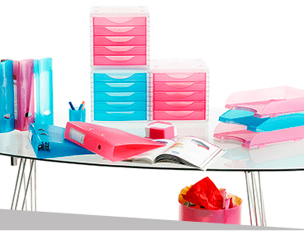 FICHERO CAJONES DE SOBREMESA ARCHIVO 2000 340X270X260 MM APILABLES 5 CAJONES AZUL MAR TRANSLUCIDO