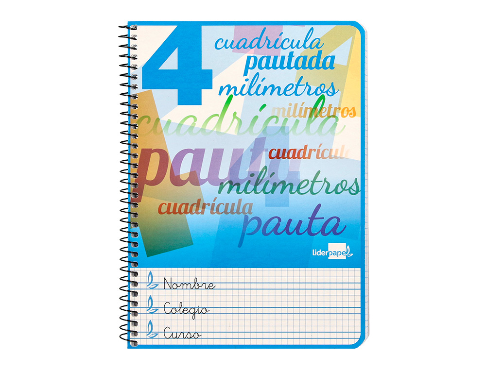 CUADERNO ESPIRAL LIDERPAPEL CUARTO PAUTAGUIA TAPA BLANDA 40H 75GR CUADRO PAUTADO 4MM C OLORES SURTIDOS