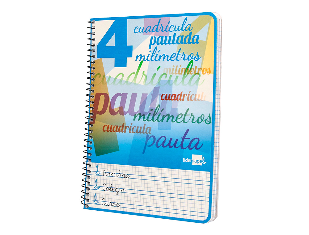 CUADERNO ESPIRAL LIDERPAPEL CUARTO PAUTAGUIA TAPA BLANDA 40H 75GR CUADRO PAUTADO 4MM C OLORES SURTIDOS